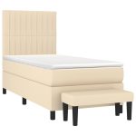 Pat box spring cu saltea, crem, 90×200 cm, textil