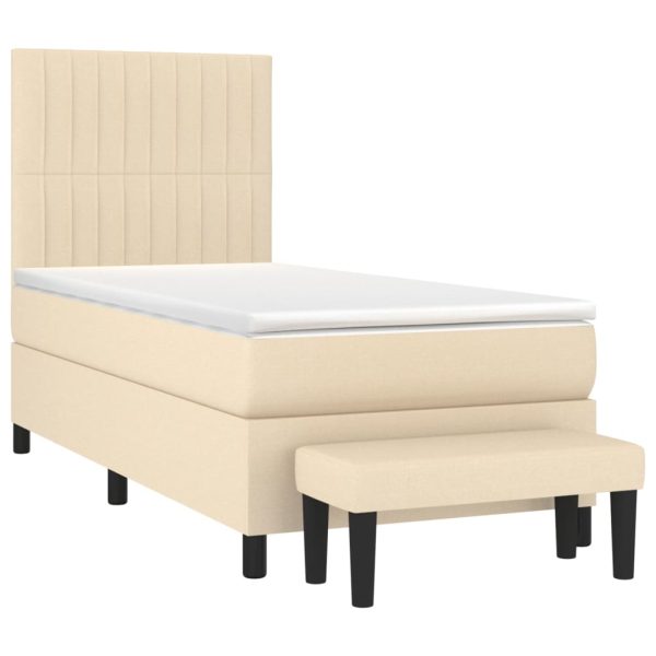 Pat box spring cu saltea, crem, 90×200 cm, textil