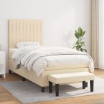 Pat box spring cu saltea, crem, 90×200 cm, textil