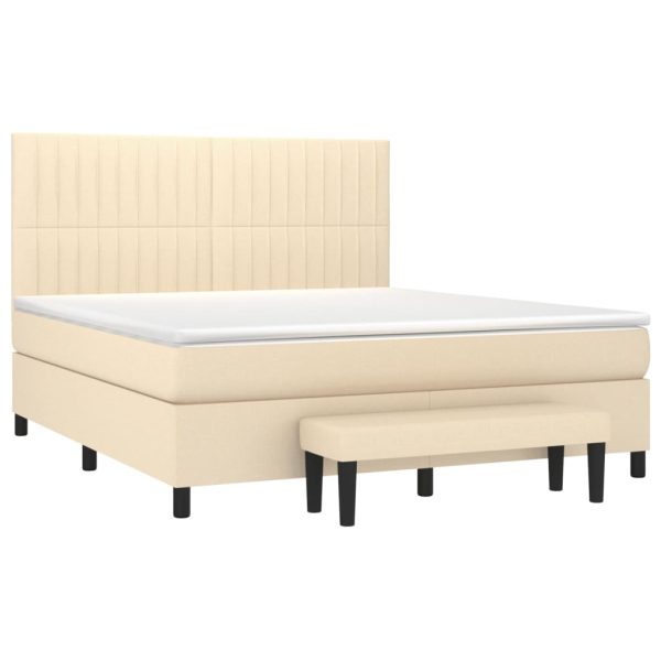 Pat box spring cu saltea, crem, 160×200 cm, material textil