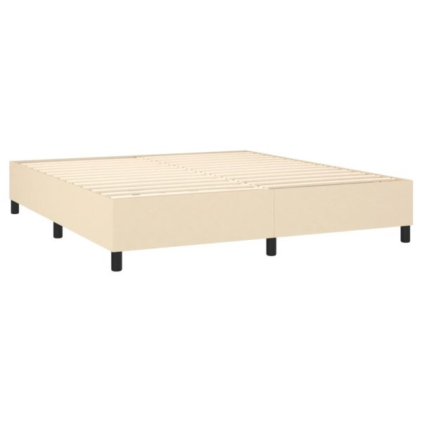 Pat box spring cu saltea, crem, 160×200 cm, material textil