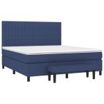 Pat box spring cu saltea, albastru, 180×200 cm, material textil
