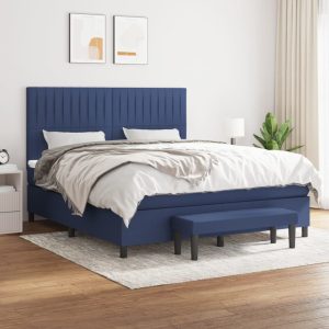 Pat box spring cu saltea, albastru, 180×200 cm, material textil