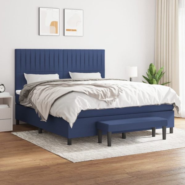 Pat box spring cu saltea, albastru, 180×200 cm, material textil