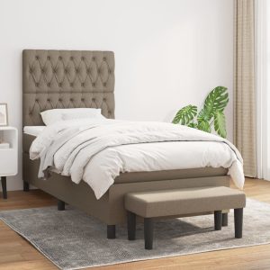 Pat box spring cu saltea, gri taupe, 90×190 cm, textil