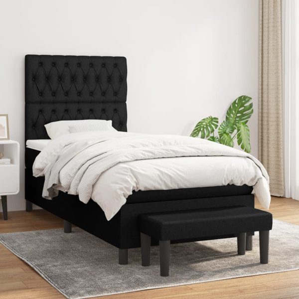 Pat box spring cu saltea, negru, 100×200 cm, textil