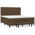 Pat box spring cu saltea, maro închis, 160×200 cm, textil