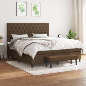Pat box spring cu saltea, maro închis, 160×200 cm, textil