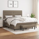 Pat continental cu saltea, gri taupe, 180×200 cm, textil