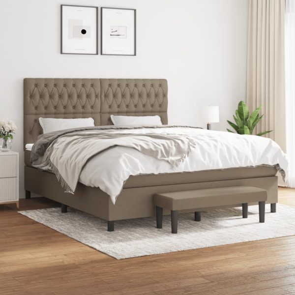 Pat continental cu saltea, gri taupe, 180×200 cm, textil