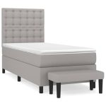 Pat continental cu saltea, gri deschis, 80×200 cm, textil