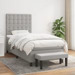 Pat continental cu saltea, gri deschis, 80×200 cm, textil