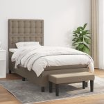 Pat box spring cu saltea, gri taupe, 90×190 cm, textil