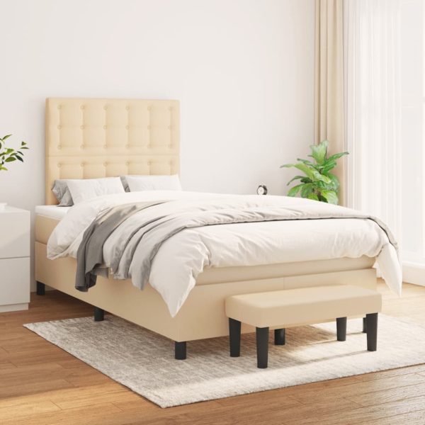Pat box spring cu saltea, crem, 120×200 cm, textil