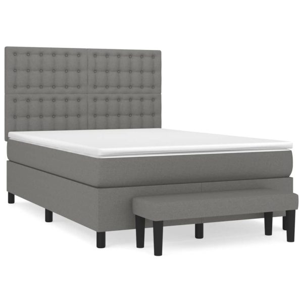 Pat box spring cu saltea, gri închis, 140×190 cm, textil