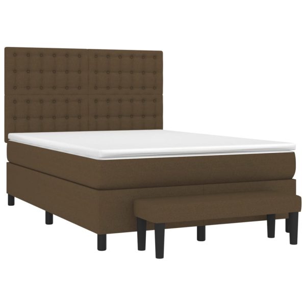 Pat box spring cu saltea, maro închis, 140×200 cm, textil