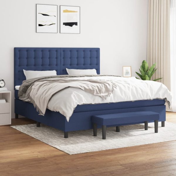 Pat continental cu saltea, albastru, 160x200cm, material textil