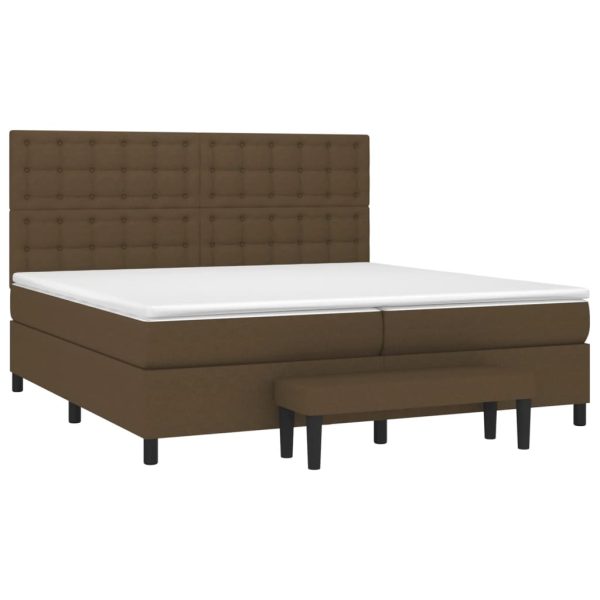 Pat box spring cu saltea, maro închis, 200×200 cm, textil