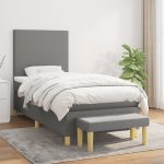 Pat box spring cu saltea, gri închis, 80×200 cm, textil