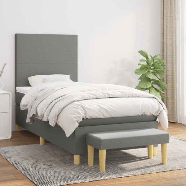 Pat box spring cu saltea, gri închis, 80×200 cm, textil