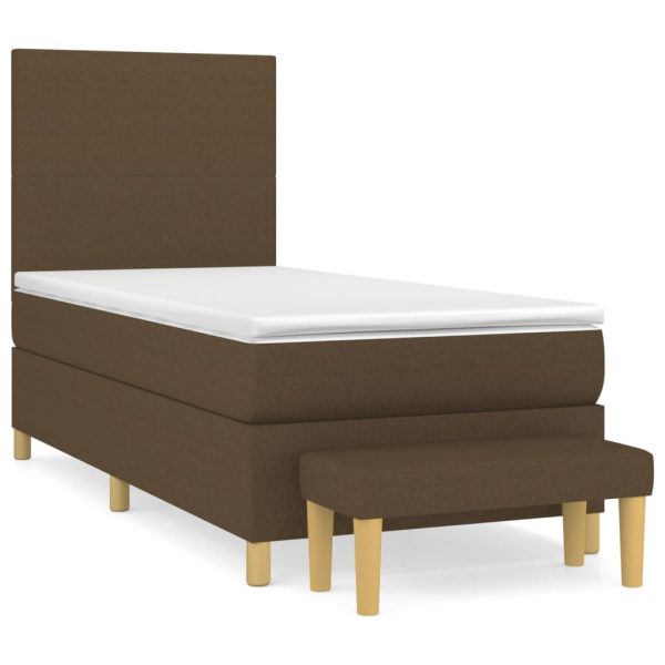 Pat box spring cu saltea, maro închis, 80×200 cm, textil