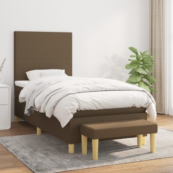 Pat box spring cu saltea, maro închis, 80×200 cm, textil
