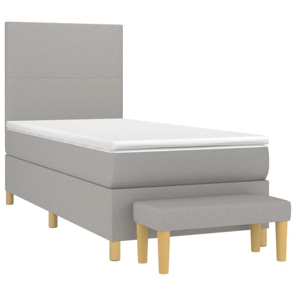 Pat box spring cu saltea, gri deschis, 90×200 cm, textil