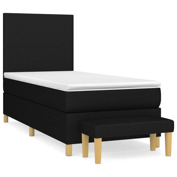 Pat box spring cu saltea, negru, 90×200 cm, textil
