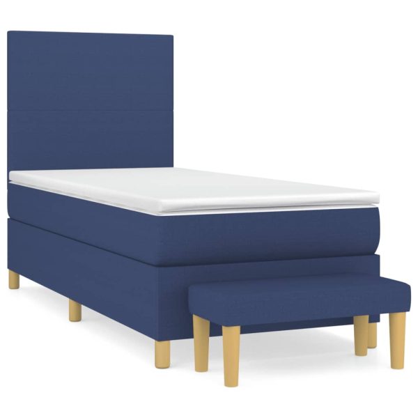 Pat box spring cu saltea, albastru, 90×200 cm, textil