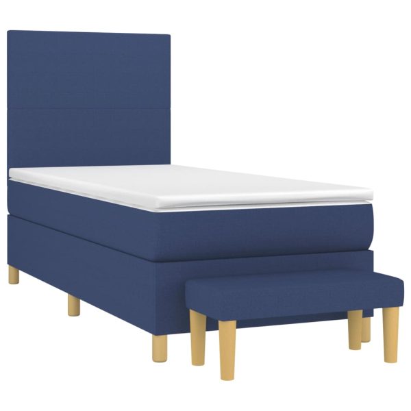 Pat box spring cu saltea, albastru, 90×200 cm, textil