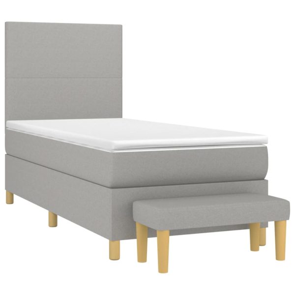 Pat box spring cu saltea, gri deschis, 100×200 cm, textil
