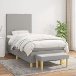 Pat box spring cu saltea, gri deschis, 100×200 cm, textil