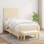 Pat box spring cu saltea, crem, 100×200 cm, textil