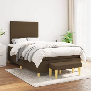 Pat box spring cu saltea, maro închis, 120×200 cm, textil