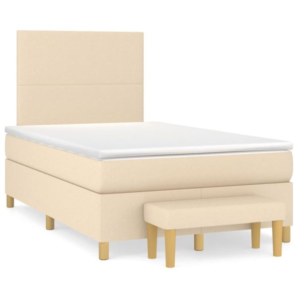 Pat box spring cu saltea, crem, 120×200 cm, textil