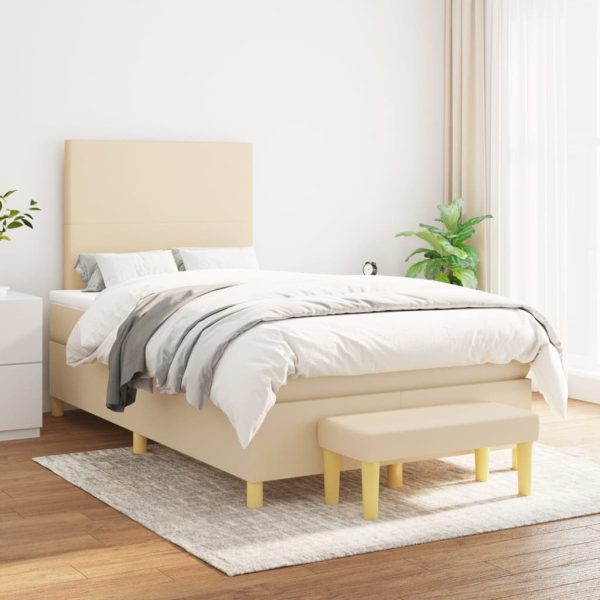 Pat box spring cu saltea, crem, 120×200 cm, textil