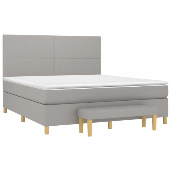 Pat continental cu saltea, gri deschis, 160×200 cm, textil