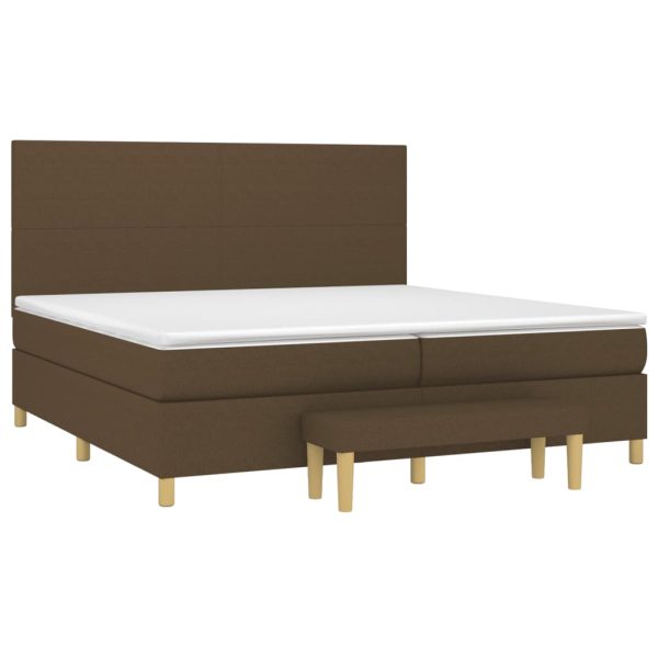 Pat box spring cu saltea, maro închis, 200×200 cm, textil