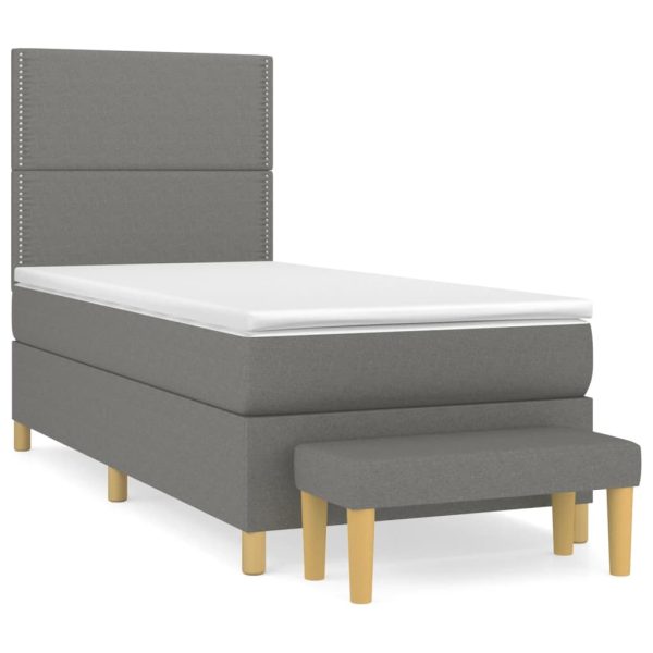 Pat box spring cu saltea, gri închis, 80×200 cm, textil
