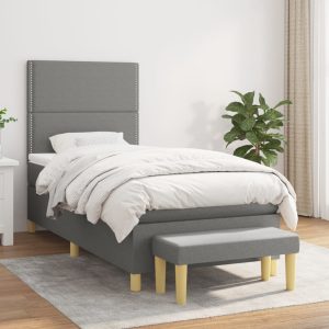 Pat box spring cu saltea, gri închis, 80×200 cm, textil
