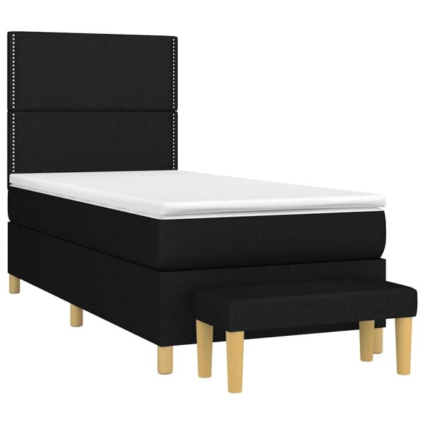 Pat box spring cu saltea, negru, 90×190 cm, textil