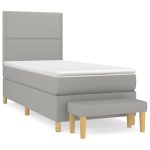 Pat box spring cu saltea, gri deschis, 90×200 cm, textil