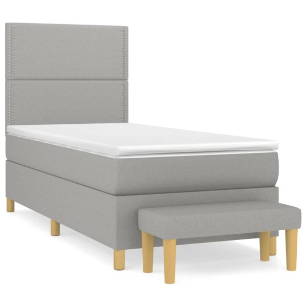 Pat box spring cu saltea, gri deschis, 90×200 cm, textil