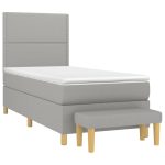 Pat box spring cu saltea, gri deschis, 90×200 cm, textil