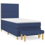 Pat box spring cu saltea, albastru, 90×200 cm, textil
