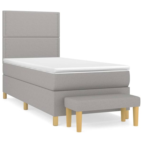 Pat box spring cu saltea, gri deschis, 100×200 cm, textil