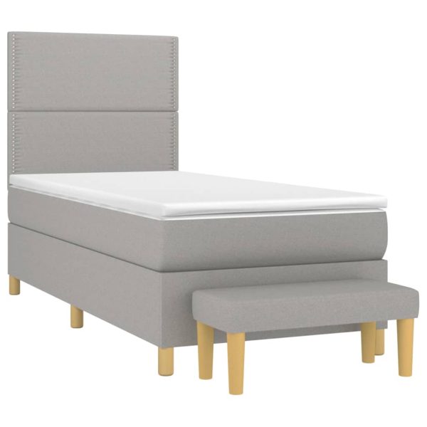 Pat box spring cu saltea, gri deschis, 100×200 cm, textil