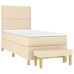 Pat box spring cu saltea, crem, 100×200 cm, textil