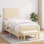 Pat box spring cu saltea, crem, 100×200 cm, textil