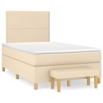 Pat box spring cu saltea, crem, 120×200 cm, textil